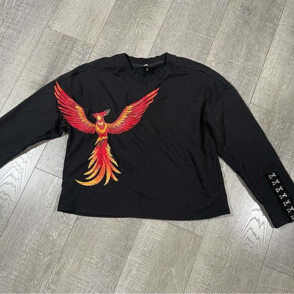 RARE PAIGE Sweatshirt Phoenix Bird embroidered Size L Black - Picture 1 of 6